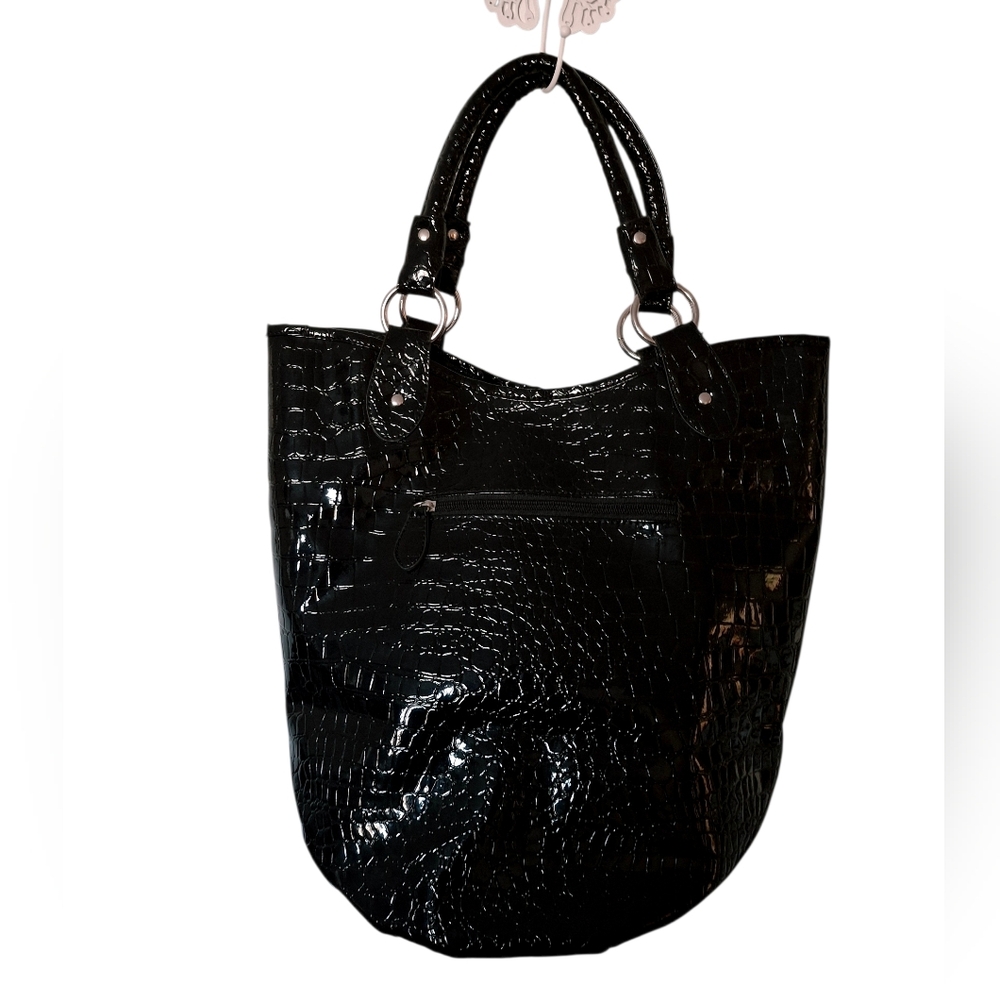 Country Chic by A List Black Patent Croc Embossed Tote Shoulder Bag